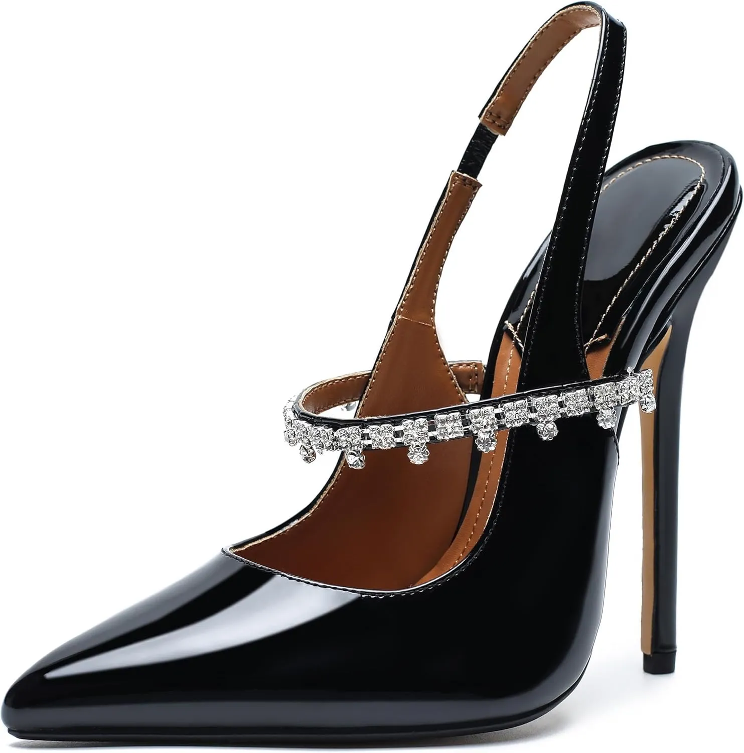 Unisex Men's Women's Pointed Toe High Heels Rhinestone Stiletto Pumps Ankle Strap Dress Party Shoes