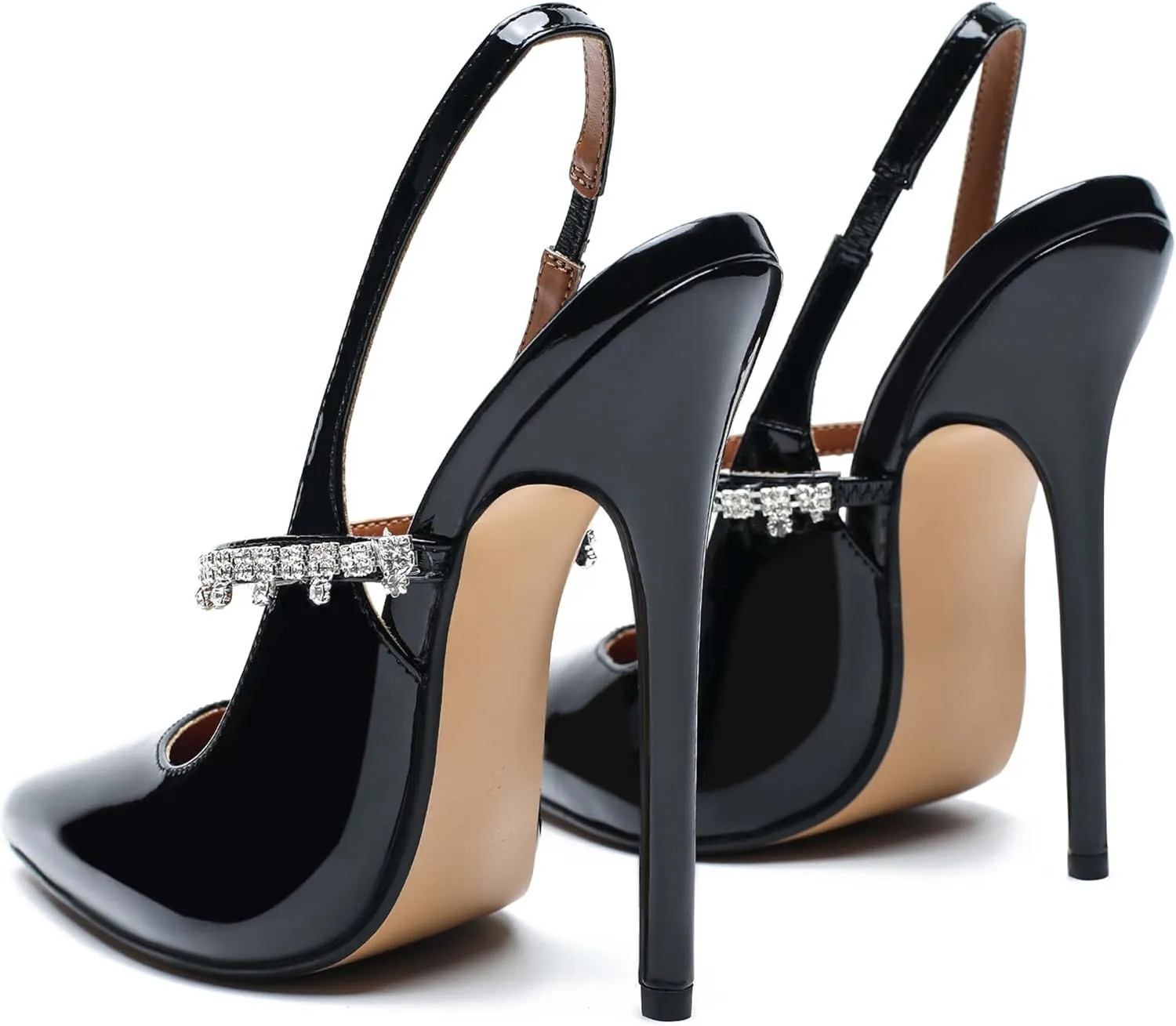 Unisex Men's Women's Pointed Toe High Heels Rhinestone Stiletto Pumps Ankle Strap Dress Party Shoes