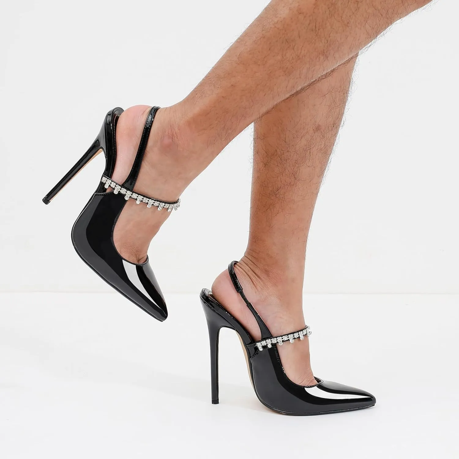 Unisex Men's Women's Pointed Toe High Heels Rhinestone Stiletto Pumps Ankle Strap Dress Party Shoes
