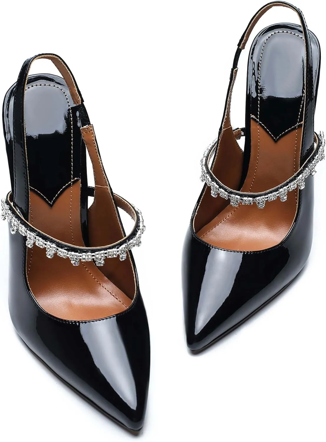 Unisex Men's Women's Pointed Toe High Heels Rhinestone Stiletto Pumps Ankle Strap Dress Party Shoes