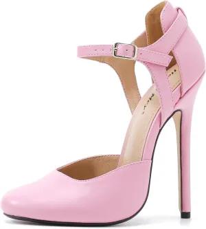 Unisex Men's Women's Round Toe High Heels Stiletto Patent Leather Heels Ankle Strap Pumps Dress Party Shoes