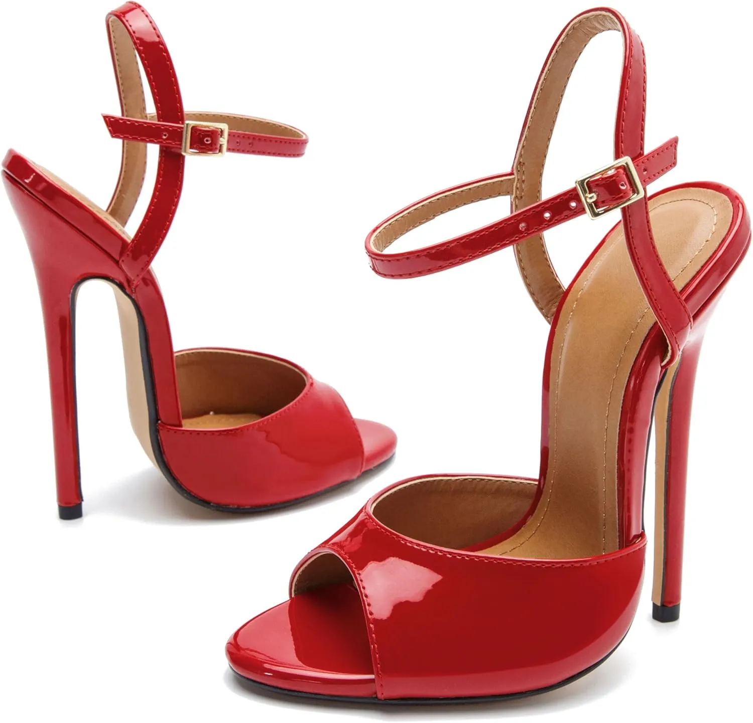 Unisex Men's Women's Strappy Sandals Heels Stiletto Patent Leather High Heeled Sandals Party Shoes