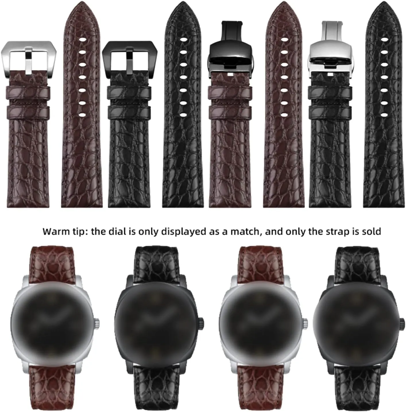 Universal Strap,22mm/24mm/26mm Rough Style Pin Buckle Crocodile Leather Watchband for Men Smart Watch, Classic Analogue Watch, Dial Quartz Watch