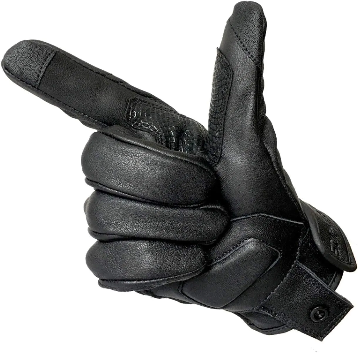 Updated Full Finger Leather Motorcycle Gloves Phone Touch Goat Skin Black Motorbike Riding Gloves (Updated,Non-Perforated, L)