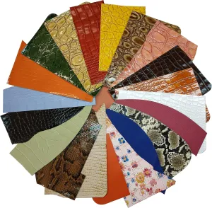 Upon Leather - Embossed and Printed Leather Scraps 1 Pound Medium & Large Pieces | 6-7 Square Feet Cowhide remnants for Crafts, Earrings, Jewelry | More Than 15 Pieces of Bright Happy Leather Colors.