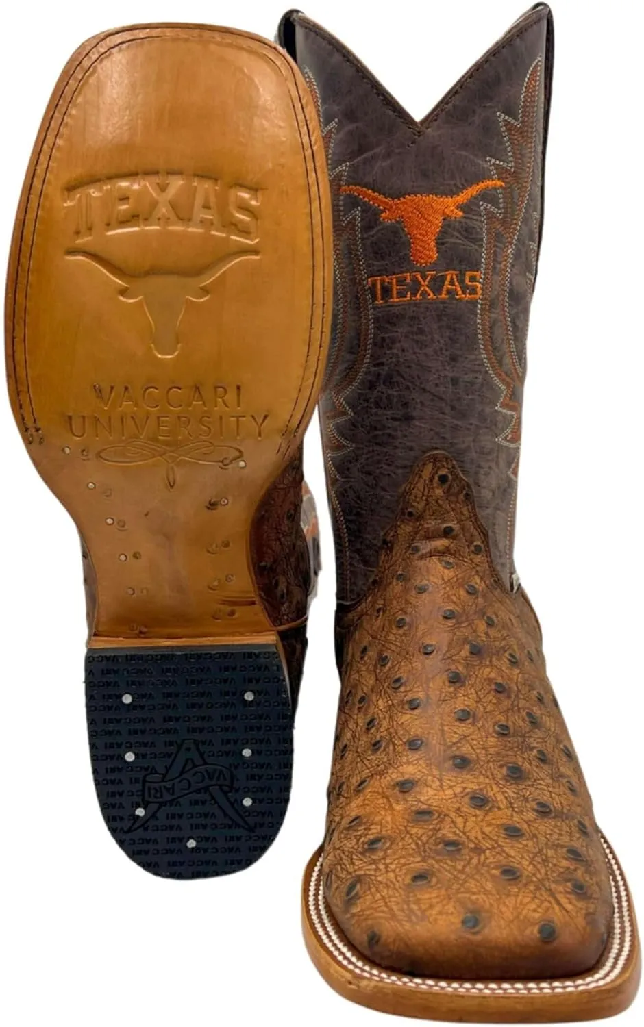 Vaccari Men's Cooper Genuine Exotic Print Leather & Embroidery Broad Square Toe Officially Licensed Cowboy University Boots