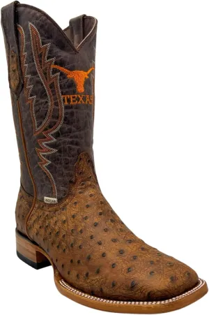 Vaccari Men's Cooper Genuine Exotic Print Leather & Embroidery Broad Square Toe Officially Licensed Cowboy University Boots