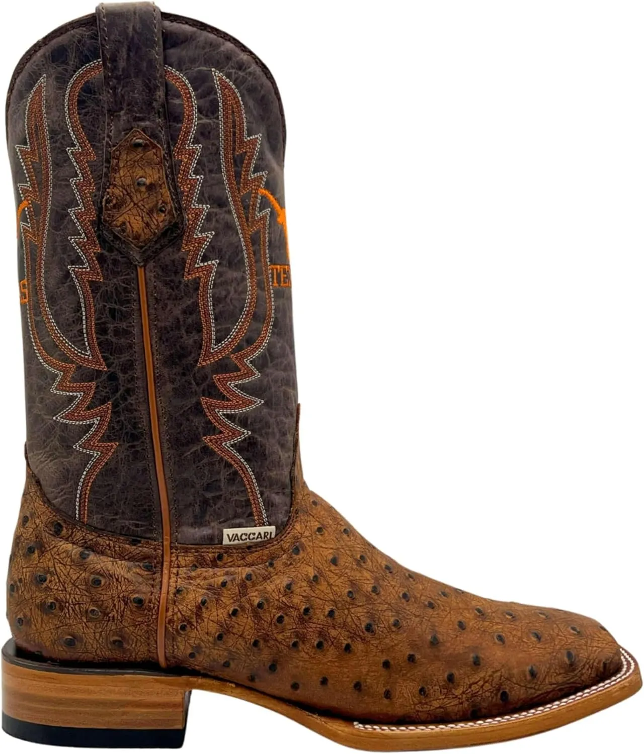 Vaccari Men's Cooper Genuine Exotic Print Leather & Embroidery Broad Square Toe Officially Licensed Cowboy University Boots