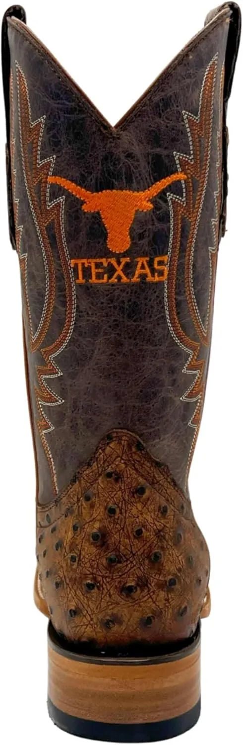 Vaccari Men's Cooper Genuine Exotic Print Leather & Embroidery Broad Square Toe Officially Licensed Cowboy University Boots