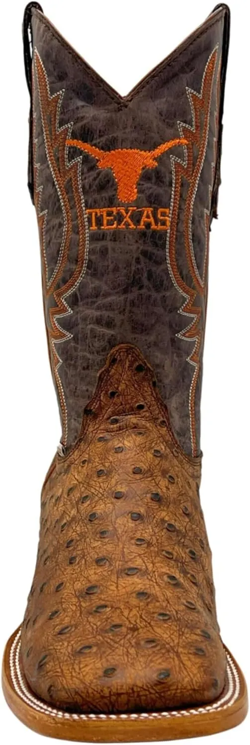 Vaccari Men's Cooper Genuine Exotic Print Leather & Embroidery Broad Square Toe Officially Licensed Cowboy University Boots