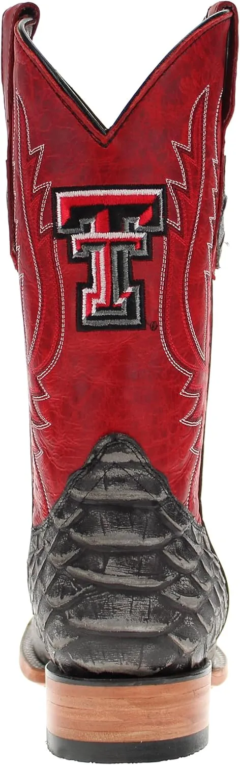 Vaccari Men's Cooper Genuine Exotic Print Leather & NCAA League Embroidery Broad Square Toe Cowboy Boots