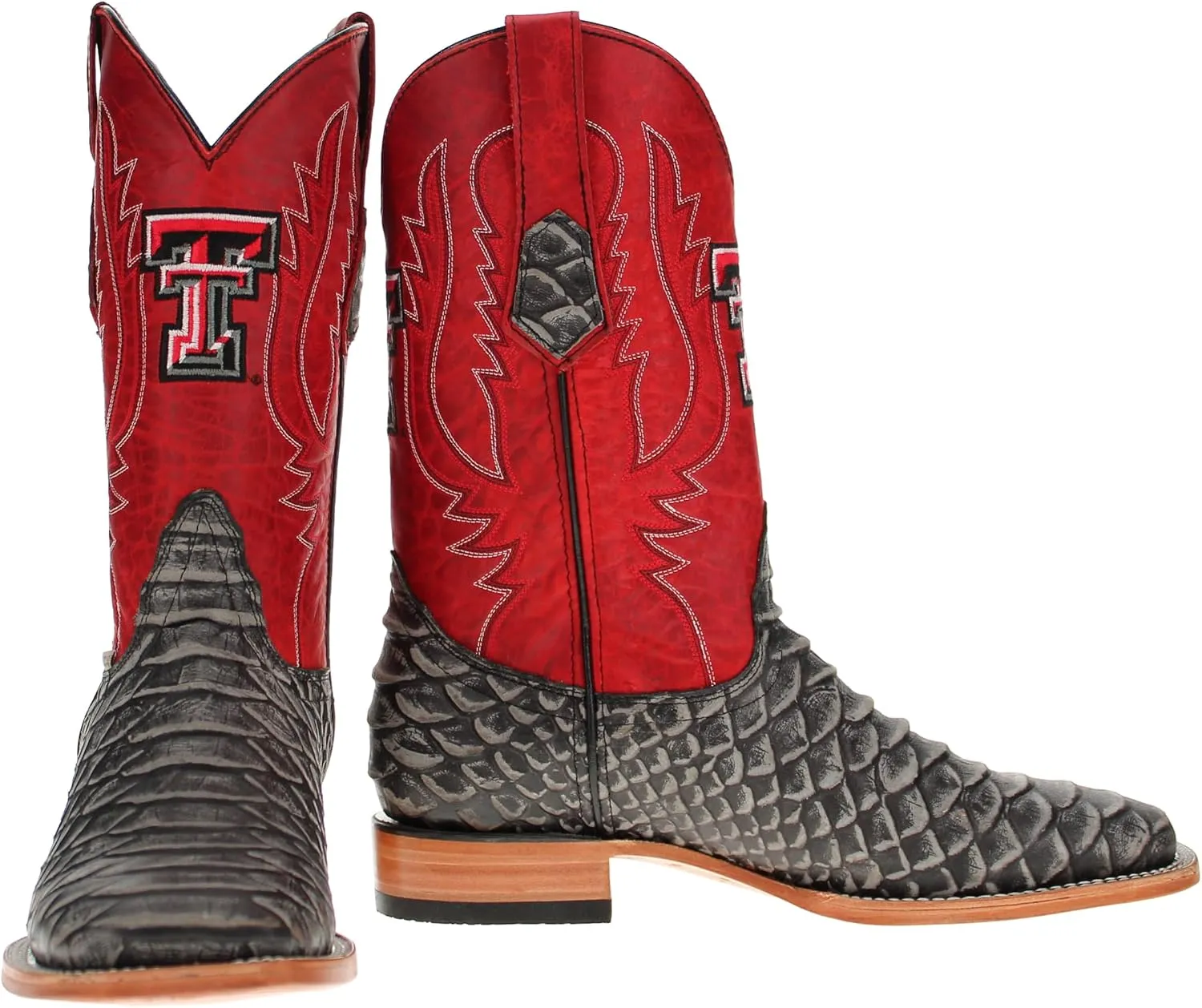 Vaccari Men's Cooper Genuine Exotic Print Leather & NCAA League Embroidery Broad Square Toe Cowboy Boots