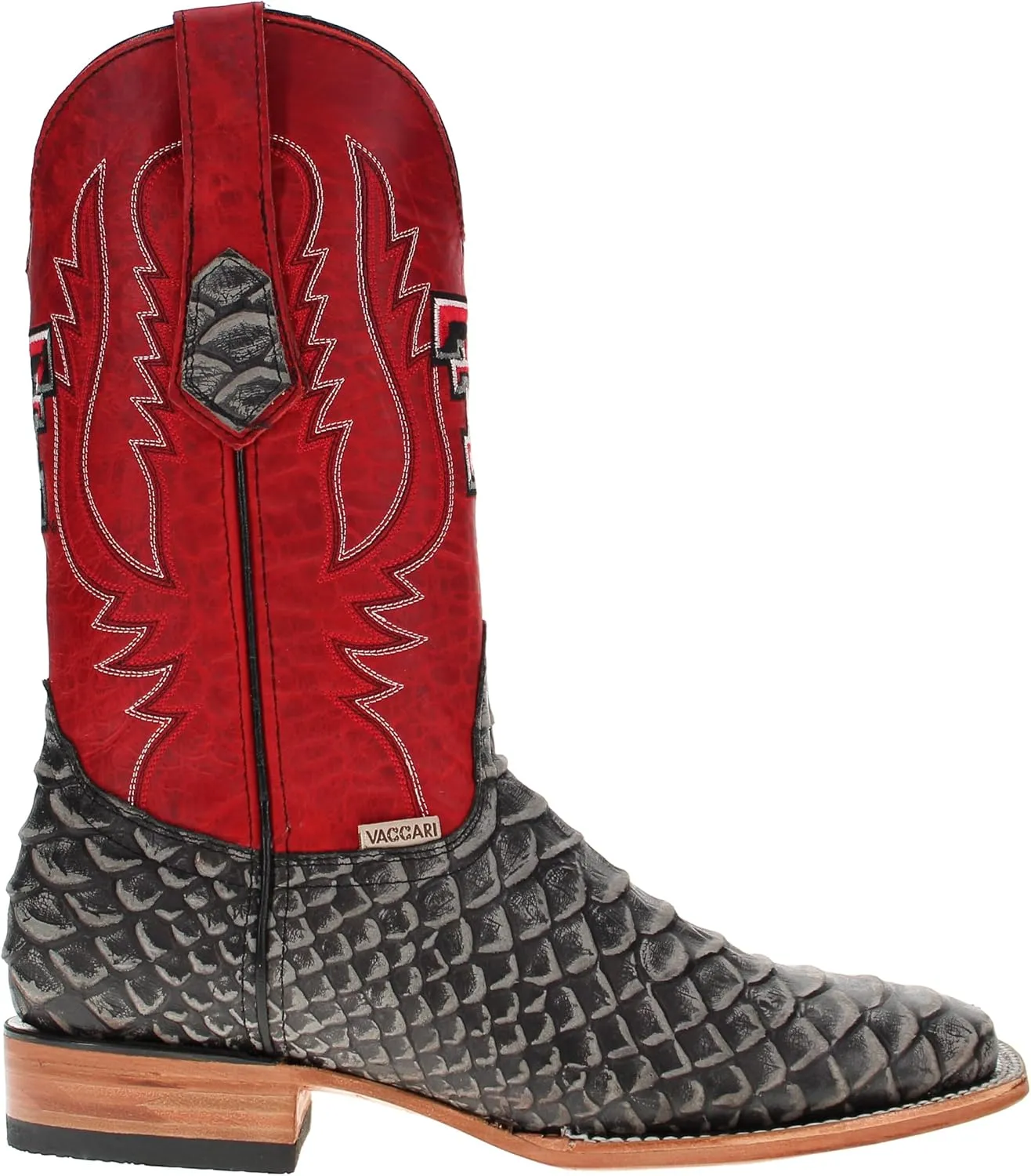 Vaccari Men's Cooper Genuine Exotic Print Leather & NCAA League Embroidery Broad Square Toe Cowboy Boots