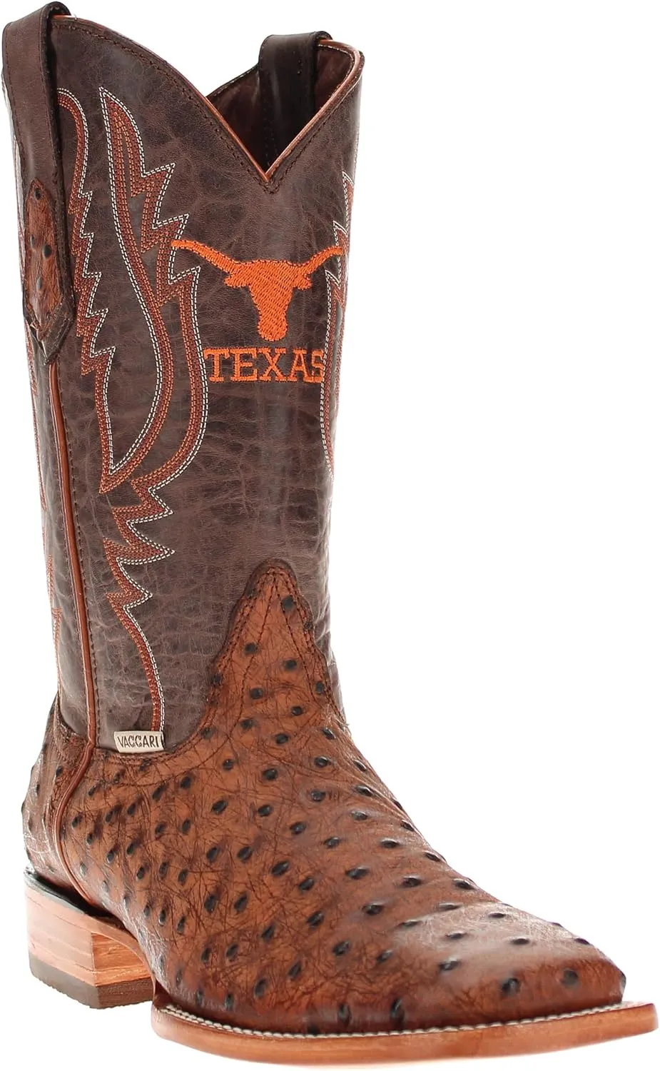Vaccari Men's Cooper Genuine Exotic Print Leather & NCAA League Embroidery Broad Square Toe Cowboy Boots
