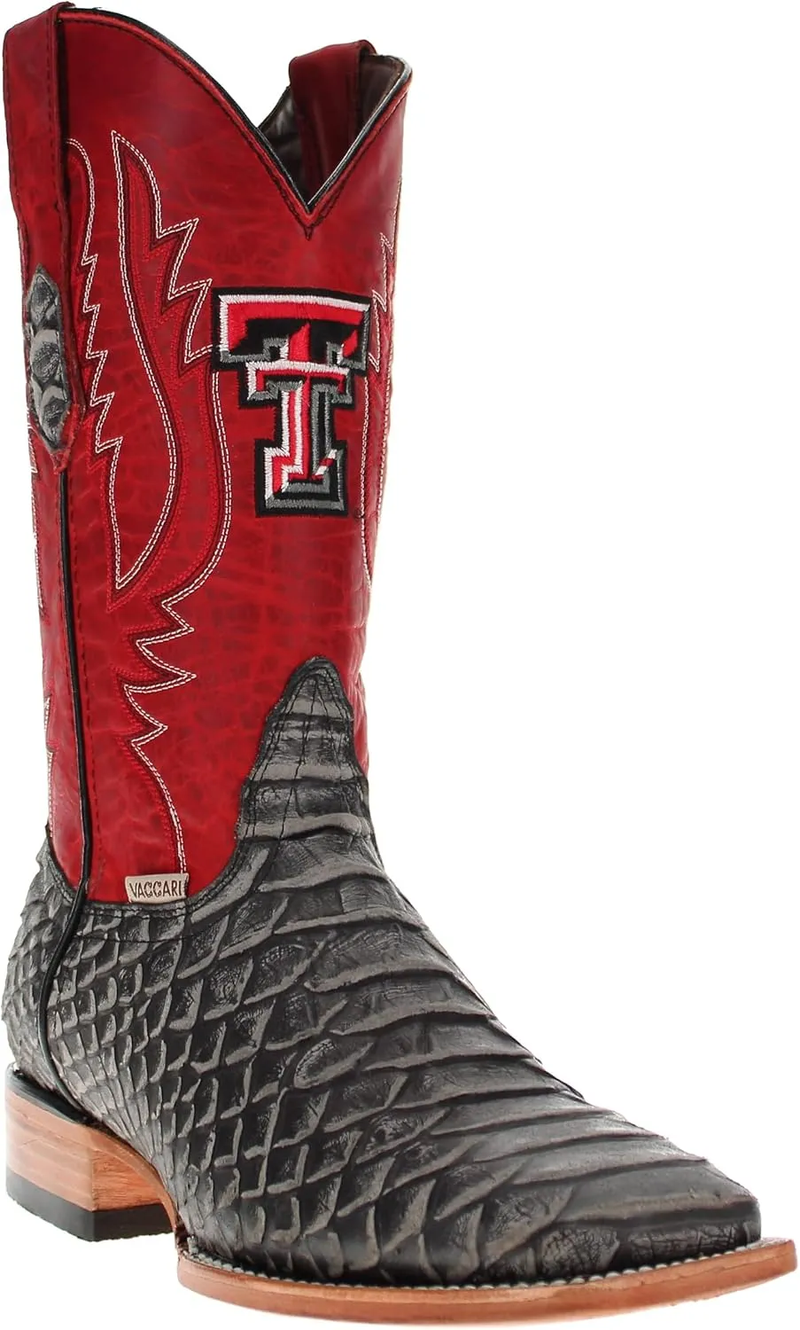 Vaccari Men's Cooper Genuine Exotic Print Leather & NCAA League Embroidery Broad Square Toe Cowboy Boots