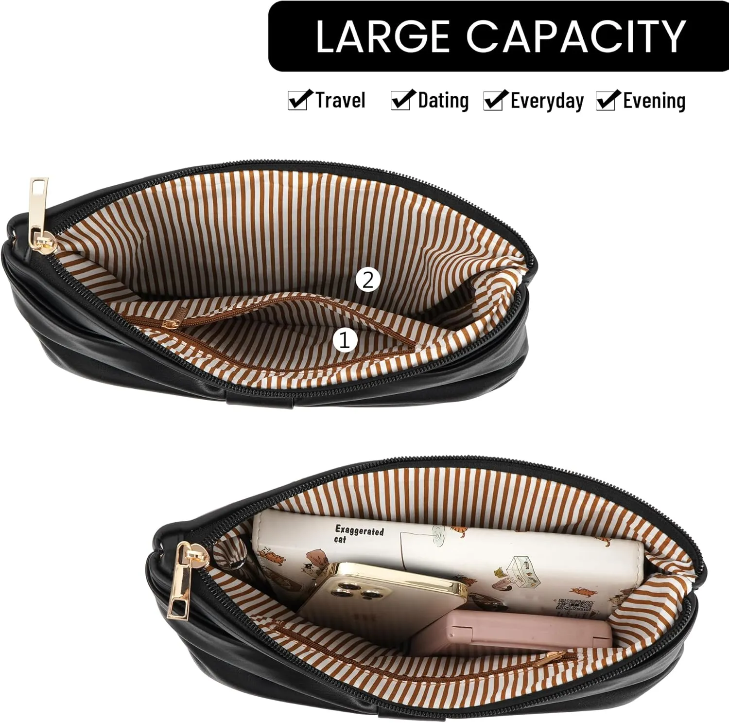 Van Caro Oversized Leather Crocodile Clutch Envelope Purse Evening Handbag for Women