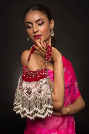 Vanya Red Embellished Bridal Potli