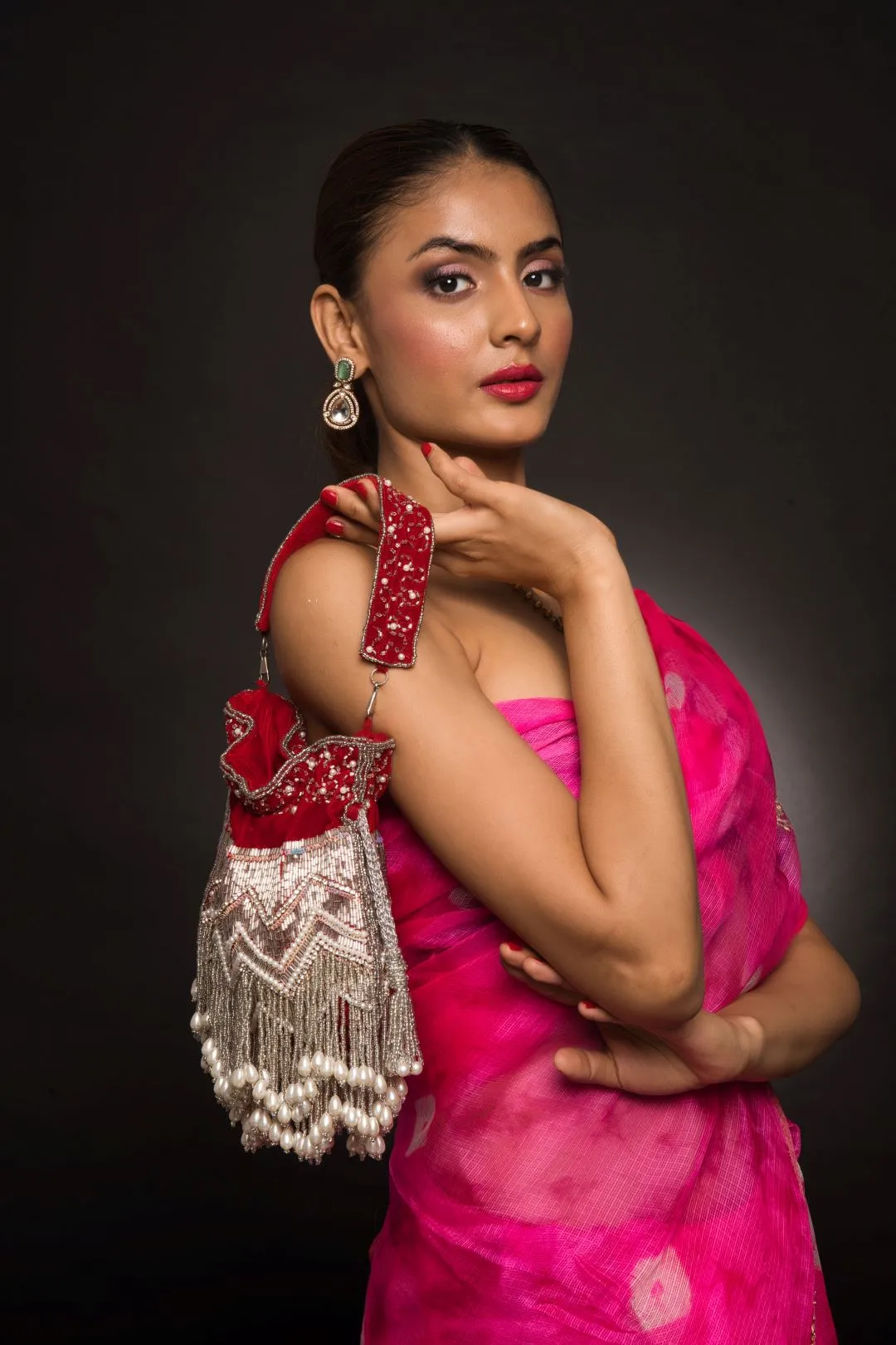 Vanya Red Embellished Bridal Potli
