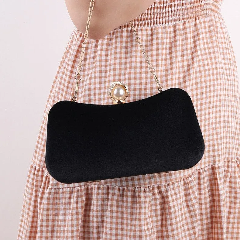 velvet evening clutch - elegant faux suede handbag with gold clasp