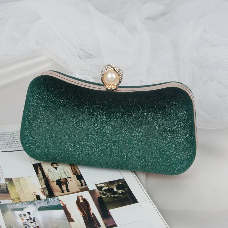 velvet evening clutch - elegant faux suede handbag with gold clasp