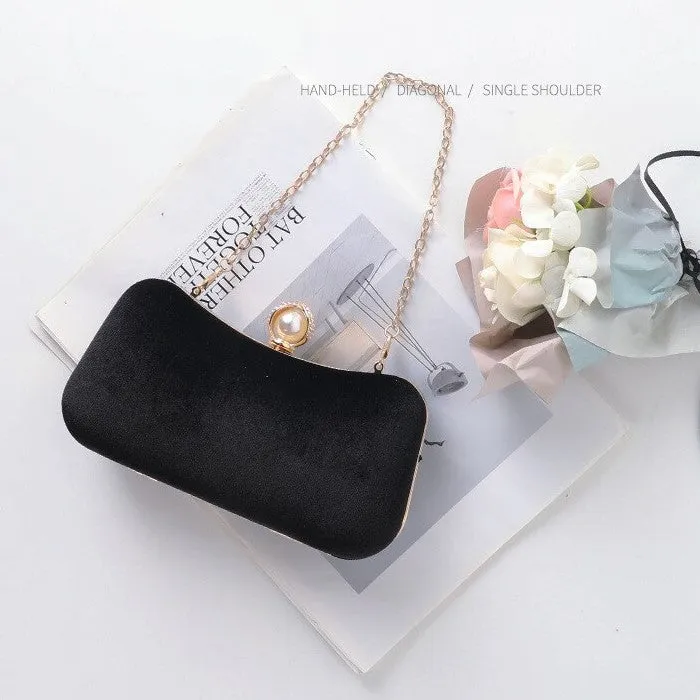 velvet evening clutch - elegant faux suede handbag with gold clasp