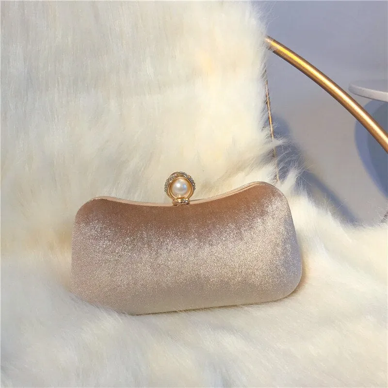 velvet evening clutch - elegant faux suede handbag with gold clasp