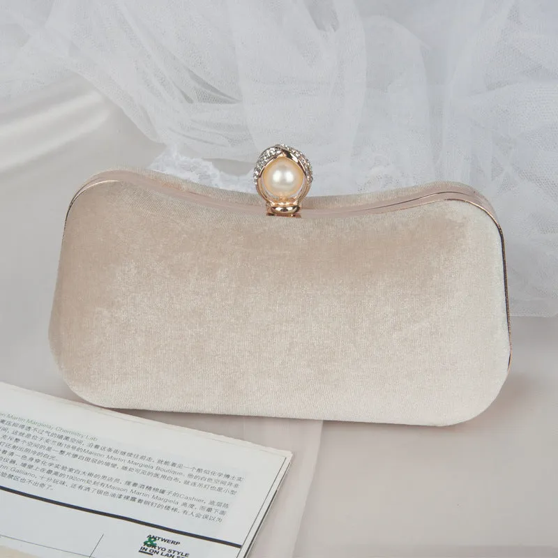 velvet evening clutch - elegant faux suede handbag with gold clasp
