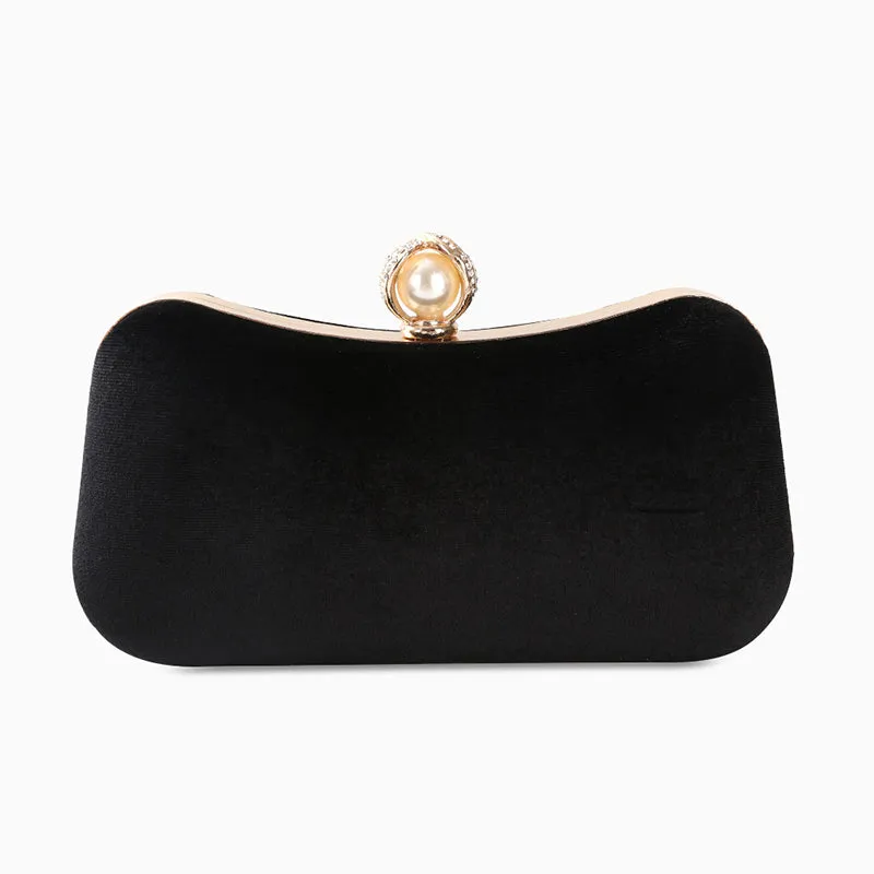 velvet evening clutch - elegant faux suede handbag with gold clasp