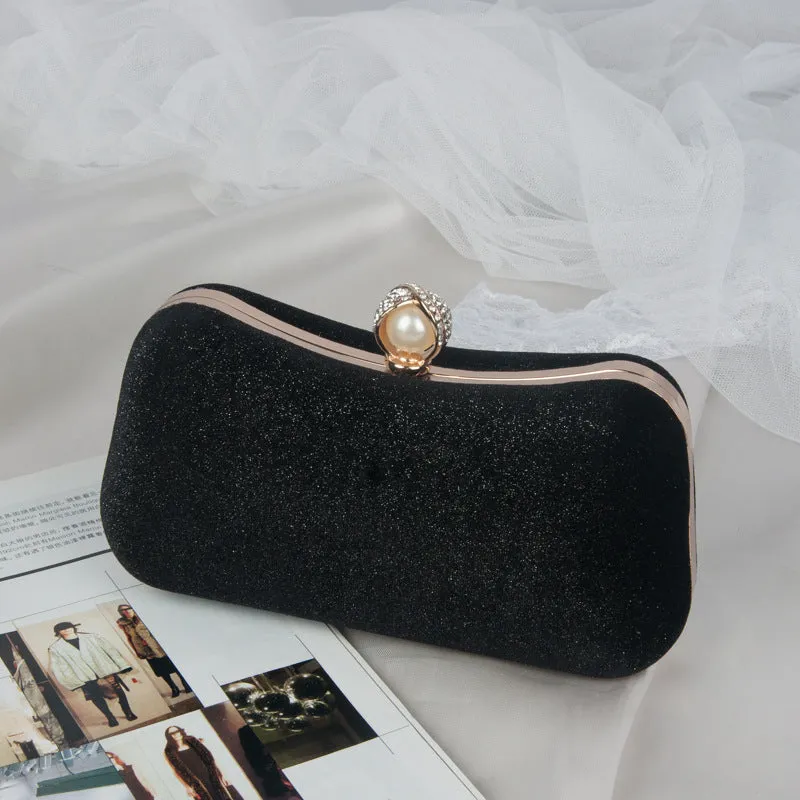 velvet evening clutch - elegant faux suede handbag with gold clasp