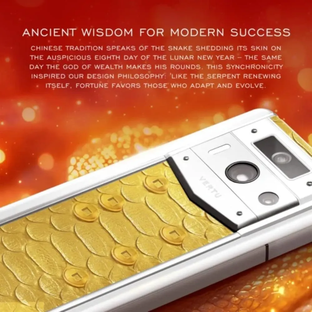 VERTU Metavertu 2 Ai Smartphone 5G with Python Skin White Ceramic Frame Web 3 Unlocked Android Cell Phone 50MP Camera 120Hz 1.5K AMOLED Display Dual SIM, Fortune Serpent Edition, 1TB (Golden)