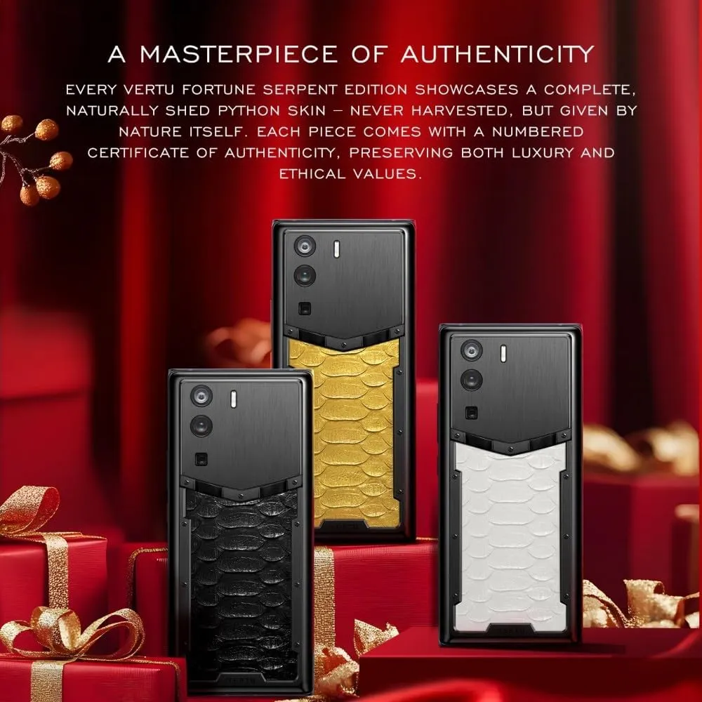 VERTU METAVERTU Python Skin Web3 5G Phone, Unlocked Android Smartphone, Secure Encrypted, Double Systems, 144Hz AMOLED Curved Display, Dual Sim, Fortune Serpent Edition (Black)