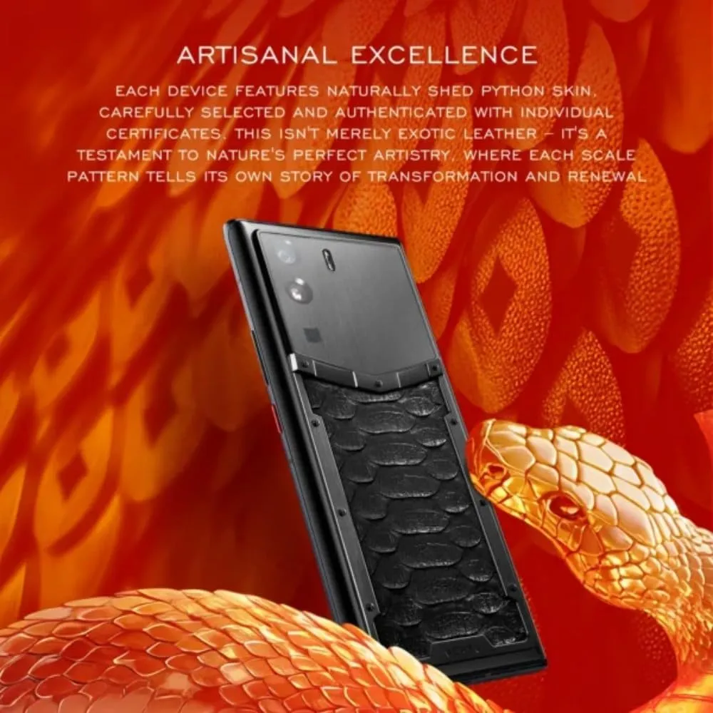 VERTU METAVERTU Python Skin Web3 5G Phone, Unlocked Android Smartphone, Secure Encrypted, Double Systems, 144Hz AMOLED Curved Display, Dual Sim, Fortune Serpent Edition (Black)