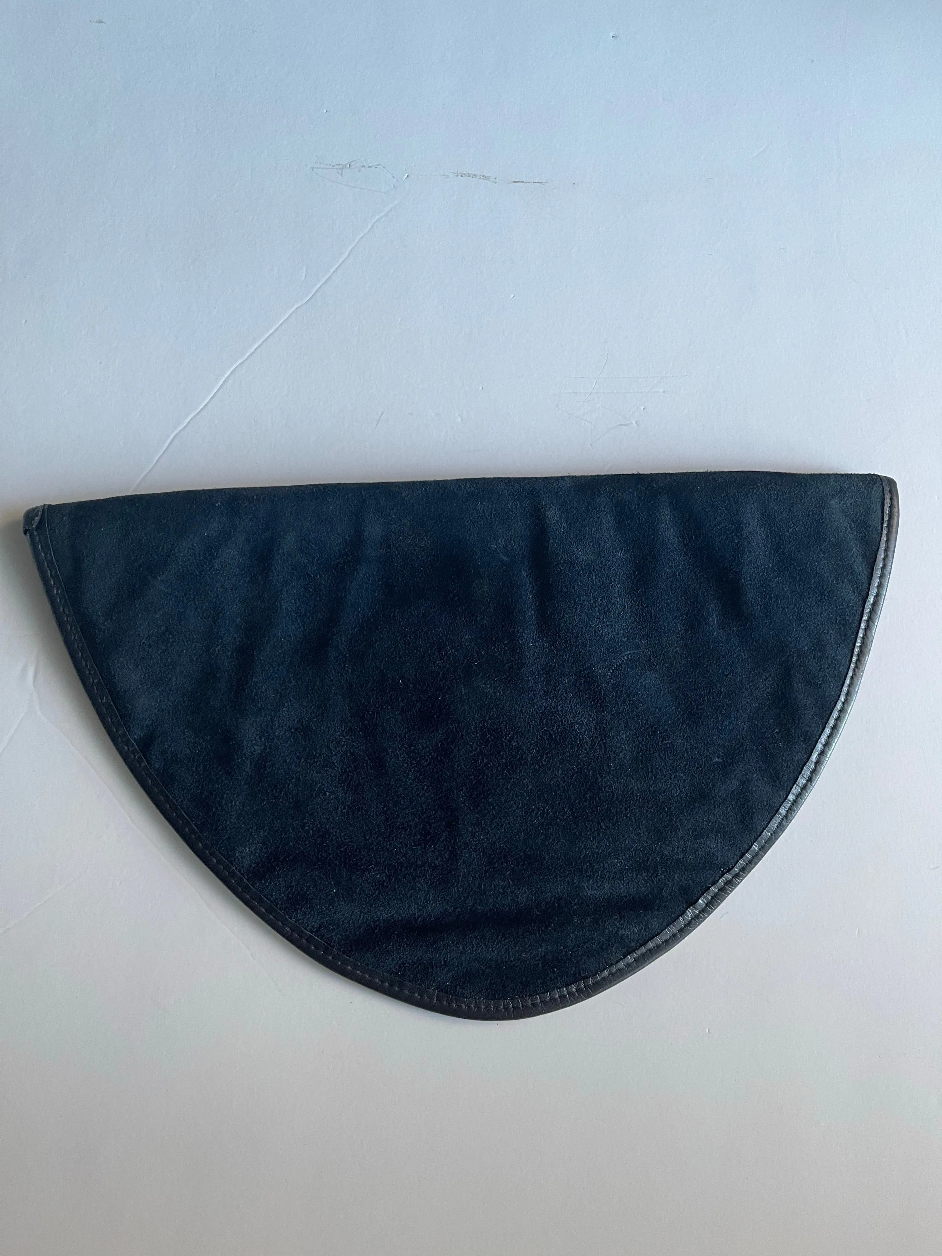 VINTAGE BLACK LEATHER AND SUEDE HALF MOON SHAPE CLUTCH