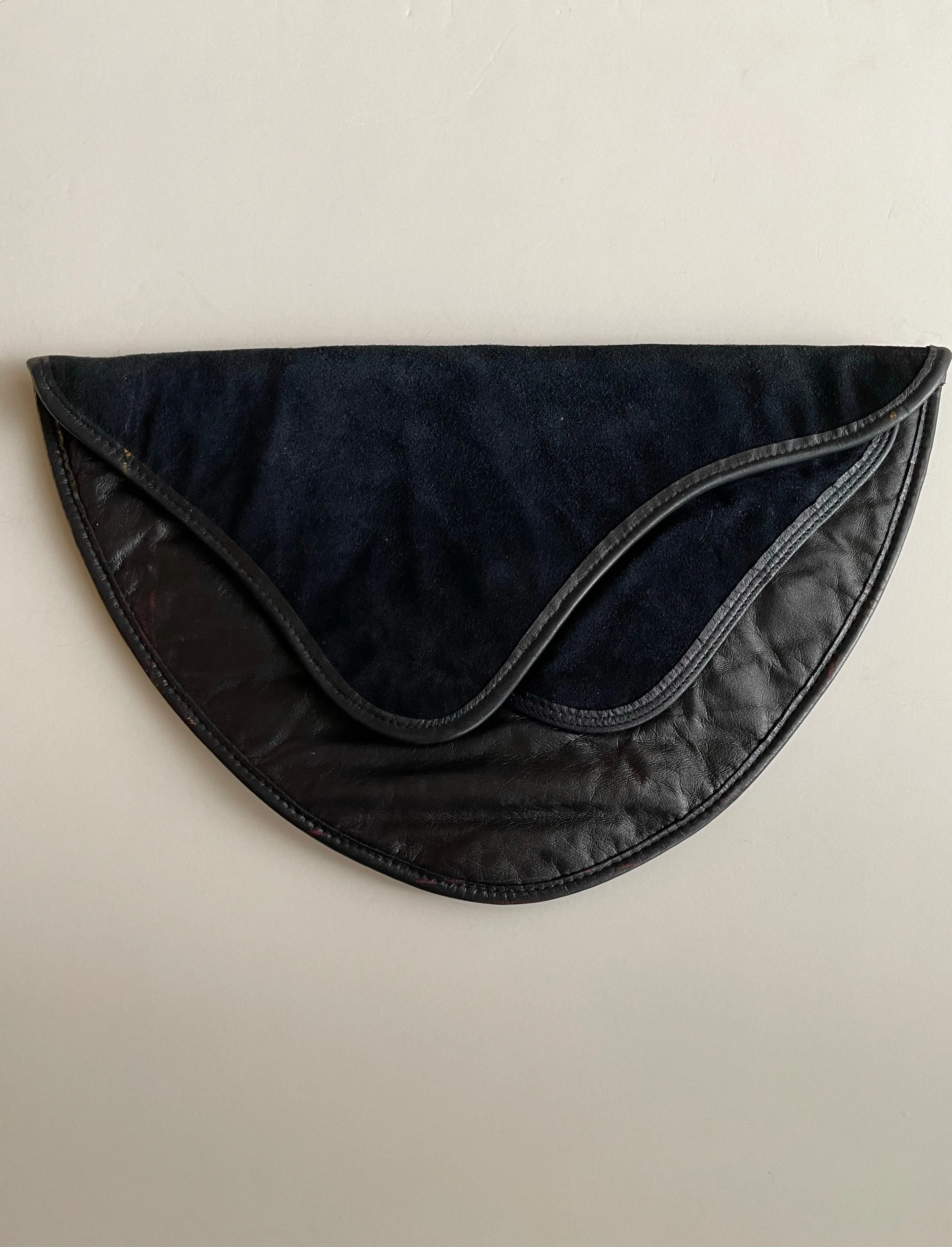 VINTAGE BLACK LEATHER AND SUEDE HALF MOON SHAPE CLUTCH
