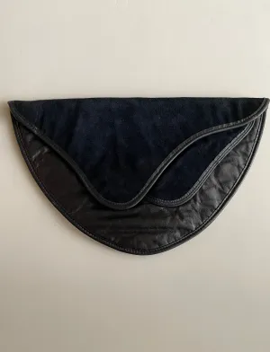 VINTAGE BLACK LEATHER AND SUEDE HALF MOON SHAPE CLUTCH