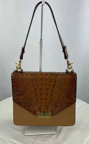 Vintage Brahmin Women's Brown Leather Alligator Embossed Trim Shoulder Bag