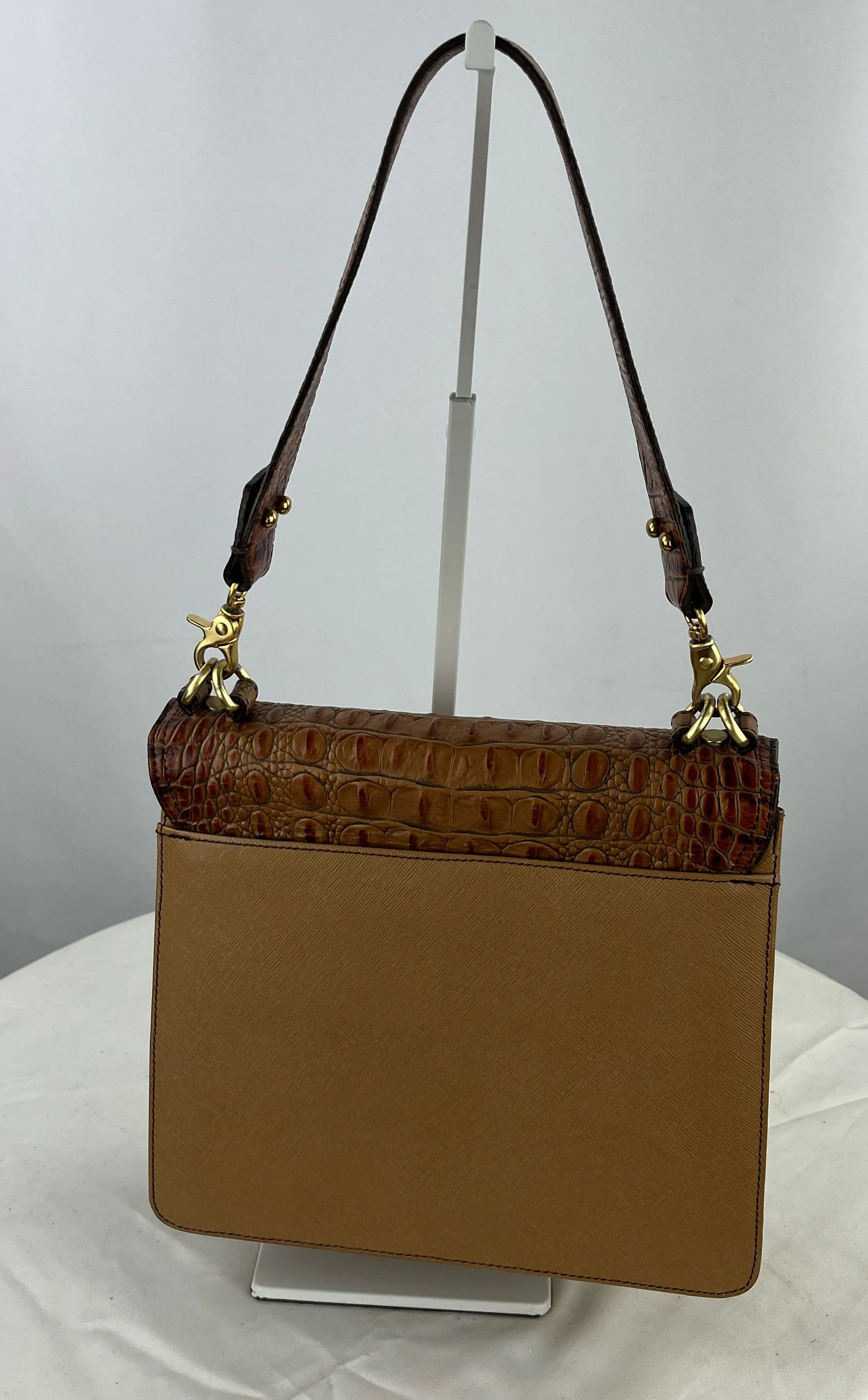 Vintage Brahmin Women's Brown Leather Alligator Embossed Trim Shoulder Bag