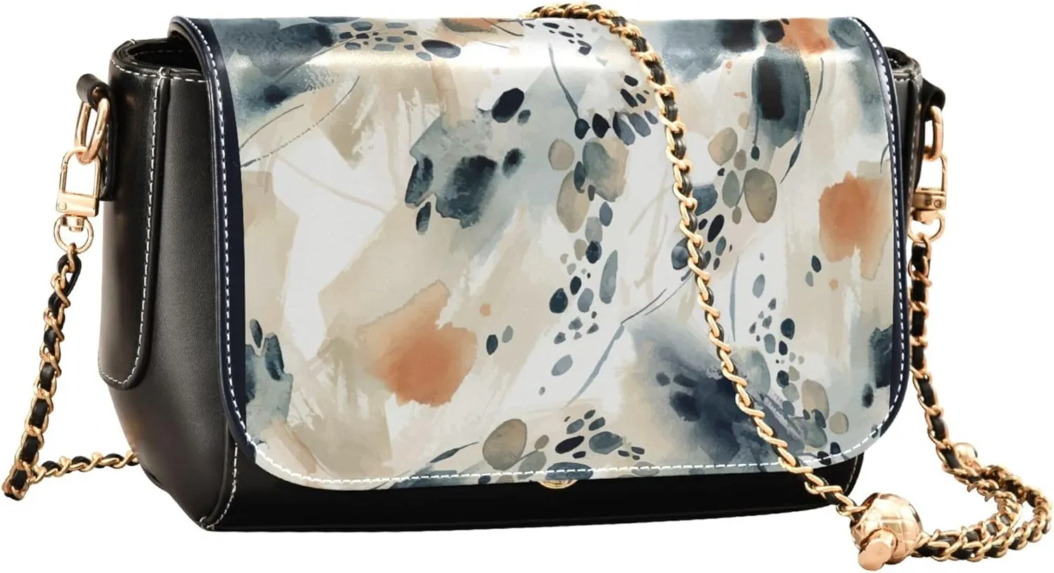 Vintage Floral Multicolor PU Leather Shoulder Bag Gifts Women Crossbody Bag Purses Wallet Handbag with Chain Strap