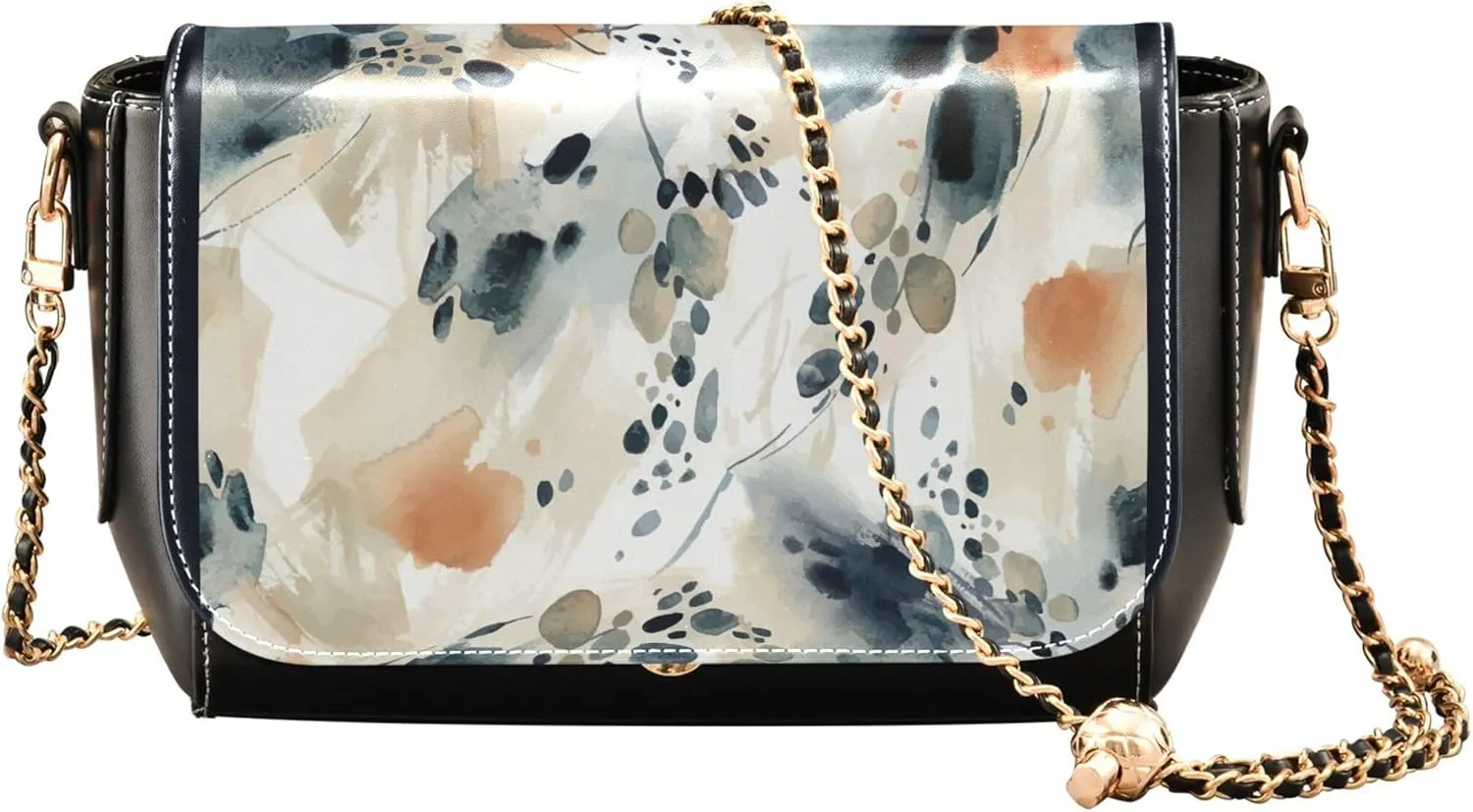 Vintage Floral Multicolor PU Leather Shoulder Bag Gifts Women Crossbody Bag Purses Wallet Handbag with Chain Strap