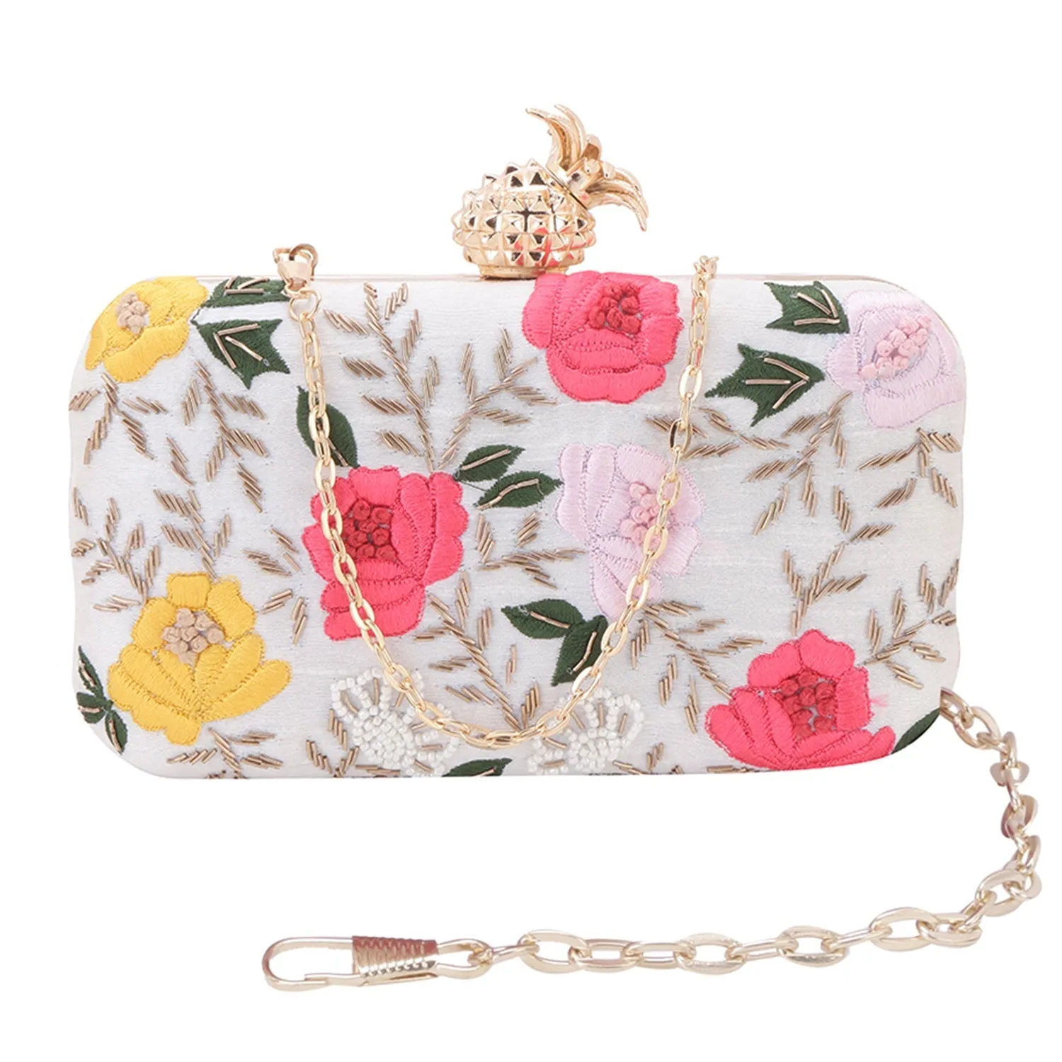 vintage multicolred thread work designer clutch