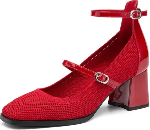 Vintage Patent Mary Jane Pumps, Women's Chunky Heel