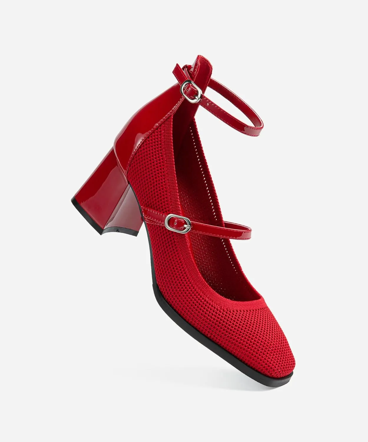 Vintage Patent Mary Jane Pumps, Women's Chunky Heel