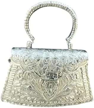 Vintage Style Silver Metal Clutch Purse, Handcrafted Design, Wedding and Party Hand Bag, Festival Gift For Her