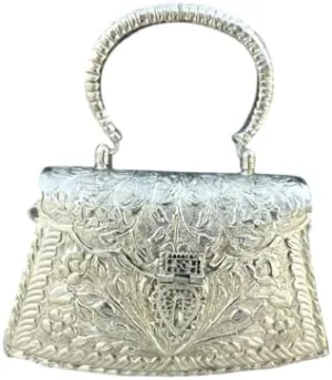 Vintage Style Silver Metal Clutch Purse, Handcrafted Design, Wedding and Party Hand Bag, Festival Gift For Her