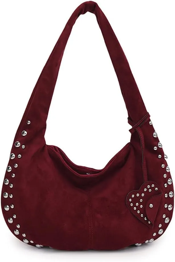 Vintage Suede Y2k Shoulder Bag - Studded Purses Vegan Leather for Fall