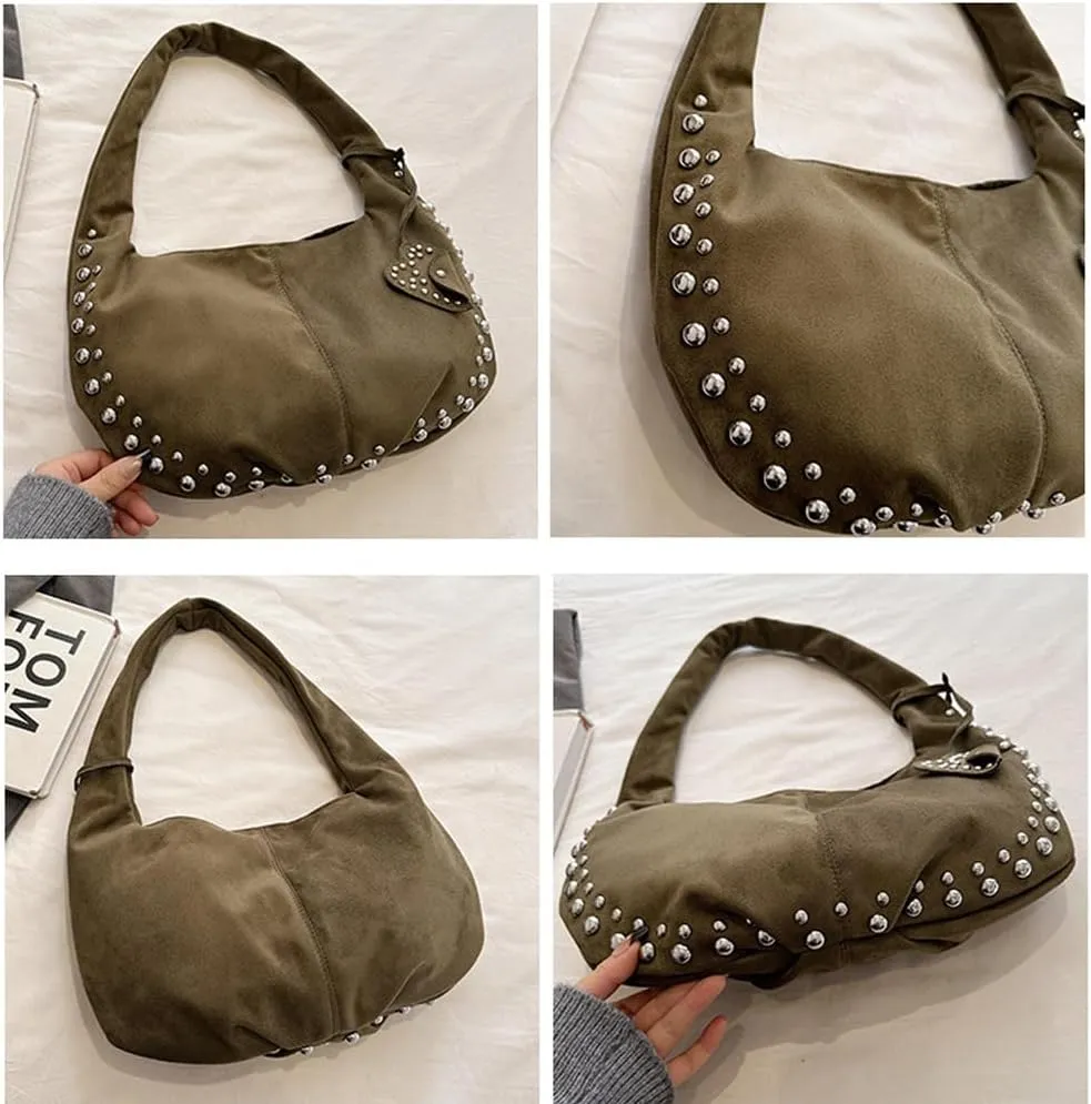 Vintage Suede Y2k Shoulder Bag - Studded Purses Vegan Leather for Fall