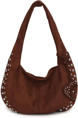 Vintage Suede Y2k Shoulder Bag - Studded Purses Vegan Leather for Fall