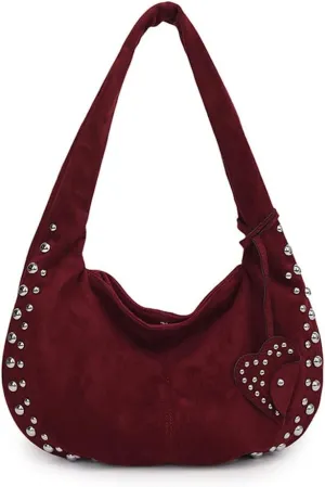 Vintage Suede Y2k Shoulder Bag - Studded Purses Vegan Leather for Fall