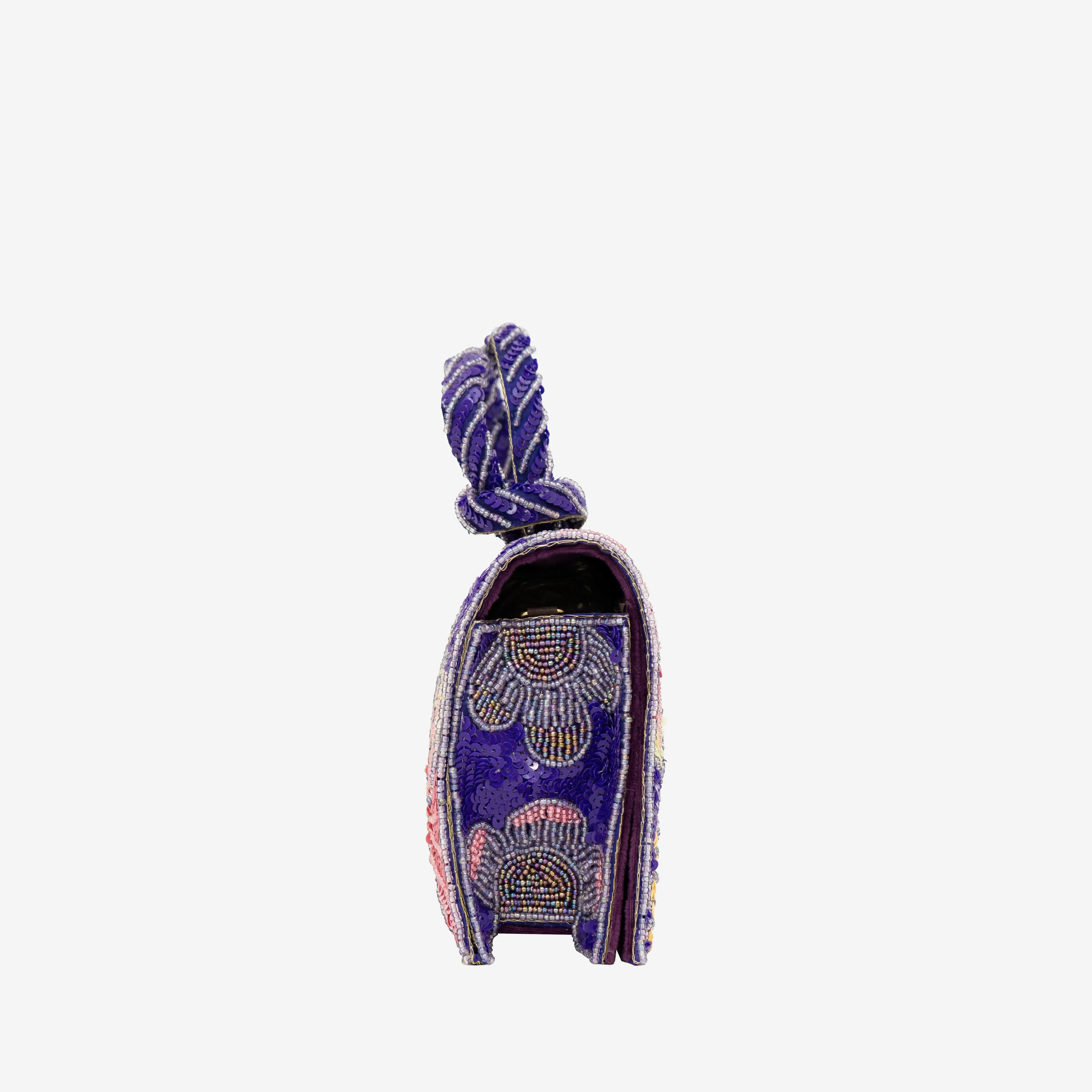 Violet Pastel Floral Beaded Clutch
