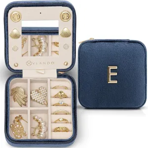 Vlando Teacher Must Haves, Personalized Initial Jewelry Case, Back to School Gift, Teacher Appreciation Gift, Travel Jewelry Case with Initial - Letter E, Dark Blue